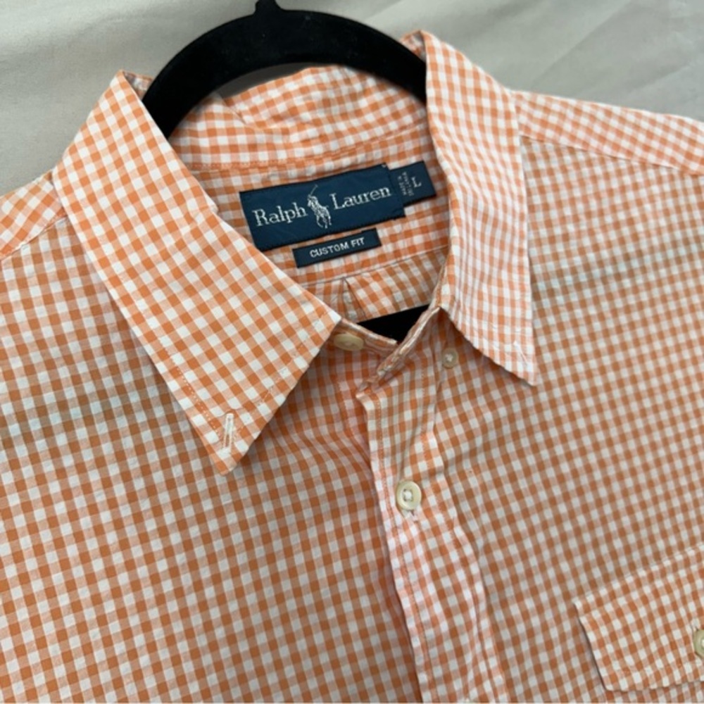 Ralph Lauren‎ Men's Large Custom Fit Orange Long Sleeve Button-Up, Blue Label